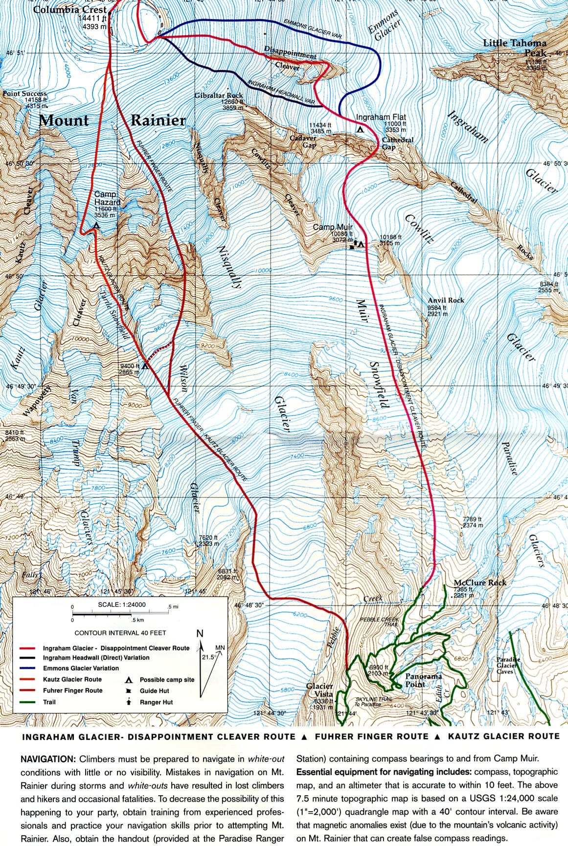 Map of Mount Rainier Ascent